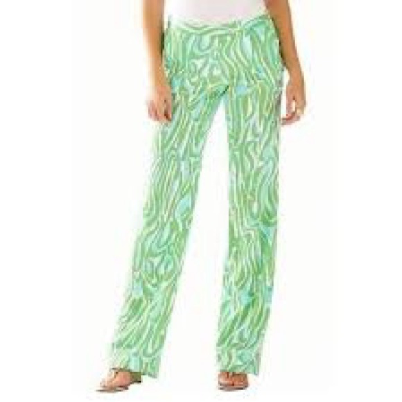 Lily Pulitzer Cambridge Green Groovy Print Wide Leg Pull On Palazzo Pant Size XS - Picture 2 of 6